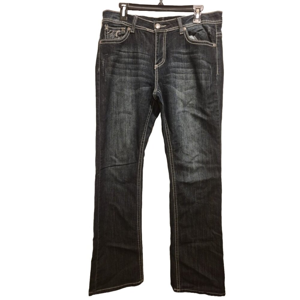 Women's Love Indigo Blue Denim Embellished Bootcut Jeans Size 12